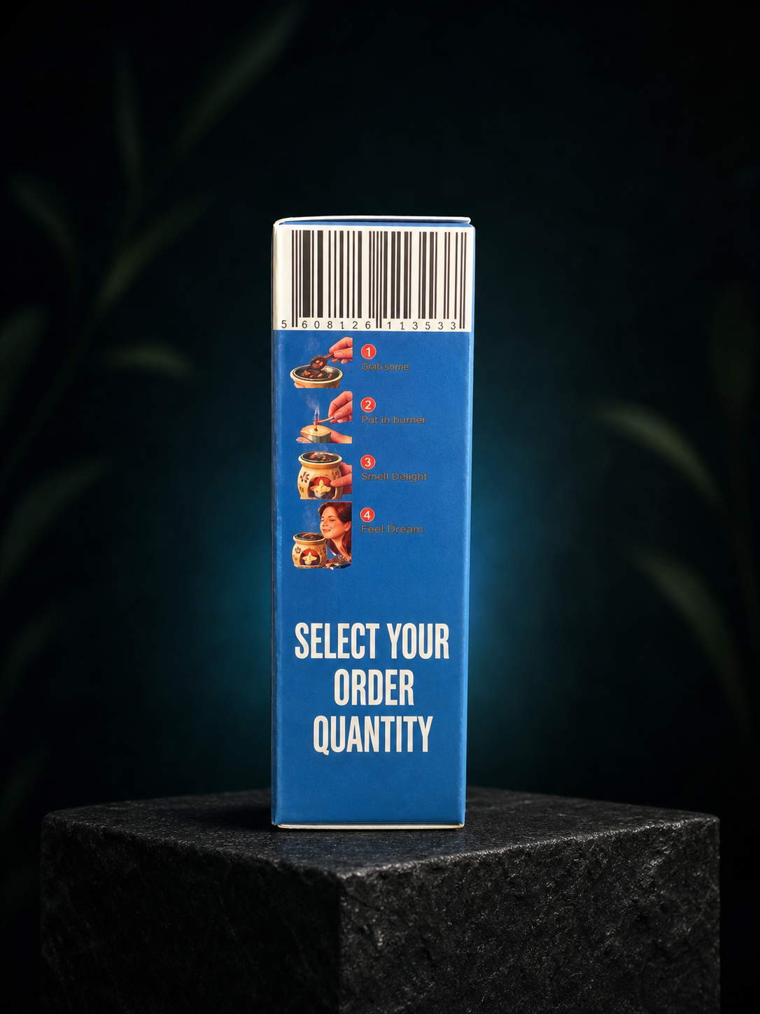 Blue Dream package usage side with selectable order quantity message