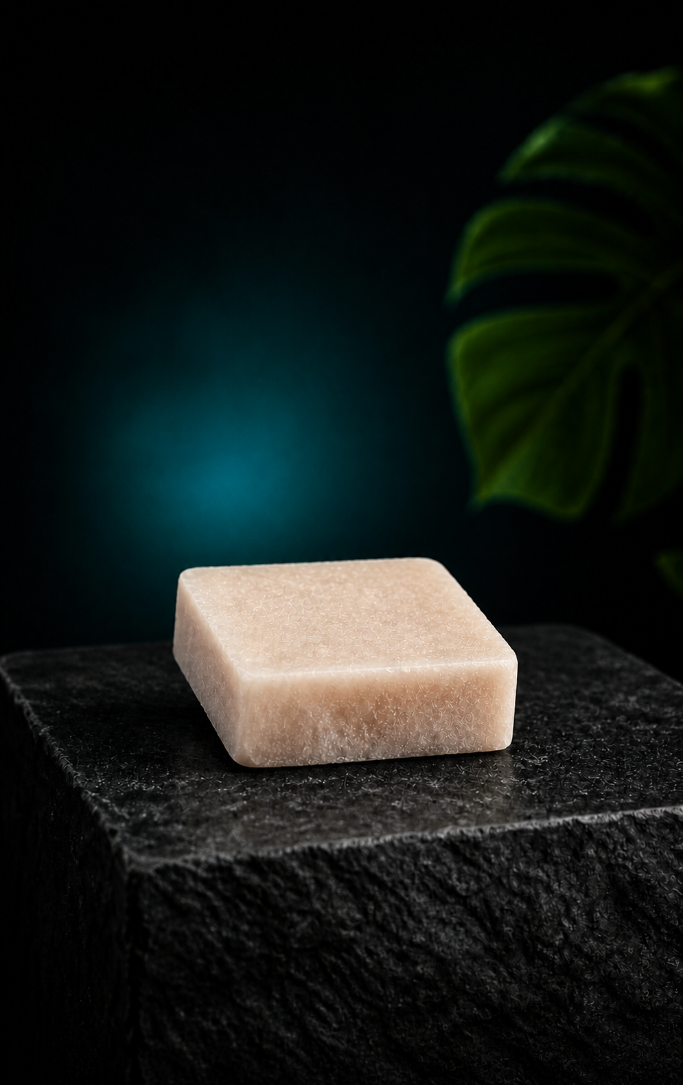 Gorilla Glue square cream incense stone on a dark stone pedestal